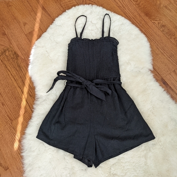 abercrombie & FITCH black linen blend smocked romper xxs - Picture 5 of 13